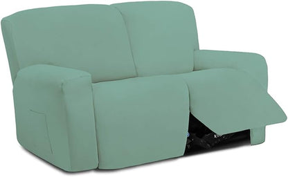 Easy-Going 6 Pieces Microfiber Stretch Sectional Recliner Sofa Slipcover Soft Fitted Fleece 2 Seats Couch Cover Washable Furniture Protector with Elasticity for Kids(Recliner Loveseat, Cyan)