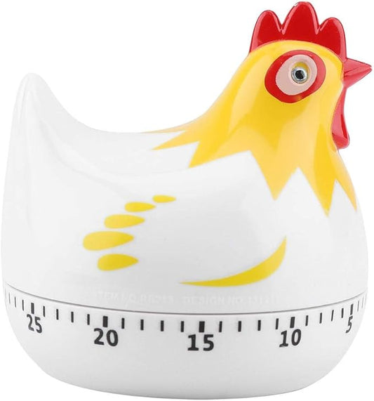 Digital Kitchen Timer Lovely Chicken Shape Mechanical Alarm Gadgets Countdown Clock Reminder Mini Cooking Timer Alarm 55 Minutes for Cooking Baking Sports Games Office(White)