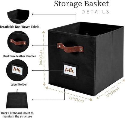 DECOMOMO Storage Cubes, 13x13x13 Storage Cube Bins with Labels, Fabric Organizer Bins (13" / 6pcs, Black)