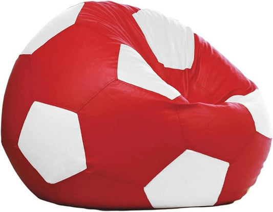 Ample Decor Bean Bag Cover Without Beans, Comfortable Soccer Design Bean Bag Cover Made from Leatherette (Filling Not Included) Ideal for Children and Teenagers – Red and White