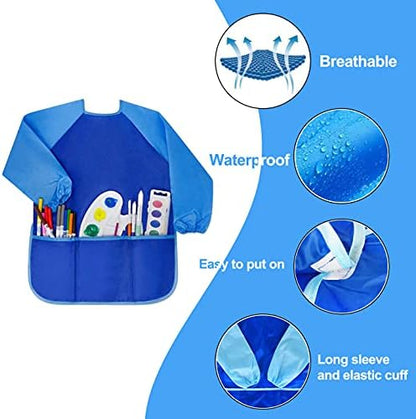 Kids Art Smocks, Painting Apron Artist Smock with Sleeve and 3 Pockets 2 Pack Black/White Set