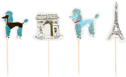Restaurantware Top Cake 3.2 X 1.3 Inch Cake Toppers 24 Paris Theme Cake Topper Inserts - Durable Assorted Pieces Multicolor Paper Cake Decoration Birthday Baby Shower Wedding Supplies