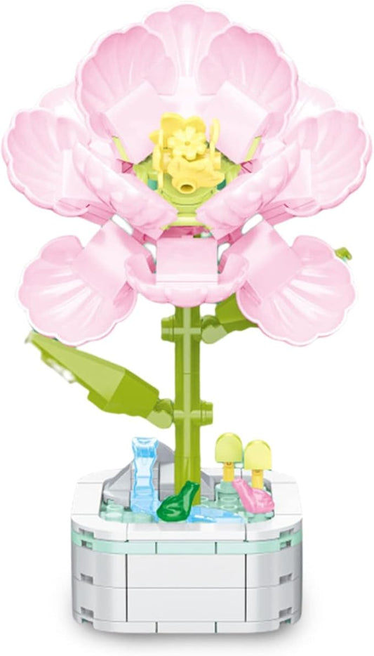 Flower Bouquet Building Set with Base, Flower Building Set Artificial Plant Flowers Building Blocks for Home Office Decor, Birthday Gifts, Desktop Trinkets Age 6+
