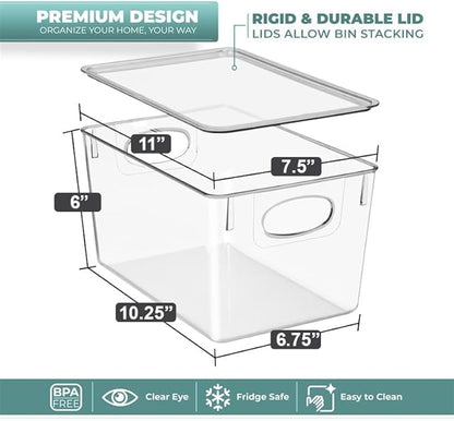 Sorbus Large Clear Plastic Bins with Lids – Stackable Organizer for Toys, Clothes, Medicine, Makeup, Art Supplies, Closet, Bathroom, and Shoes (4 Pack)