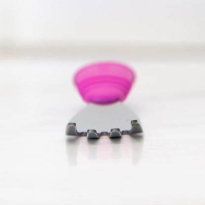 Bumkins Toddler Utensils, Kids Size Fork and Spoon Set, Silicone and Stainless-Steel Training Silverware, Angled Forks / Sporks for Self-Feeding, Children Hold Learning to Eat, 18 Months Up, Fuchsia