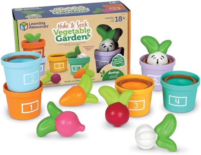 Learning Resources Hide & Seek Vegetable Garden , Preschool Learning Activities, Montessori Toys, Sustainable Toys, Easter Gifts, Ages 18 Months+, 10 Pieces