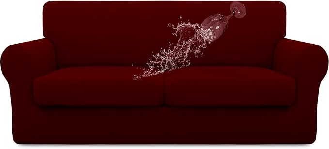 Easy-Going 100% Dual Waterproof Oversized Loveseat Cover Stretch Soft Couch Cover for Dogs, Sofa Slipcover for 2 Separate Cushion Couch Leakproof Furniture Protector for Kids, Pets Wine