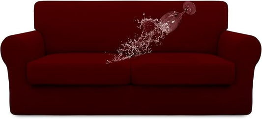 Easy-Going 100% Dual Waterproof Oversized Loveseat Cover Stretch Soft Couch Cover for Dogs, Sofa Slipcover for 2 Separate Cushion Couch Leakproof Furniture Protector for Kids, Pets Wine