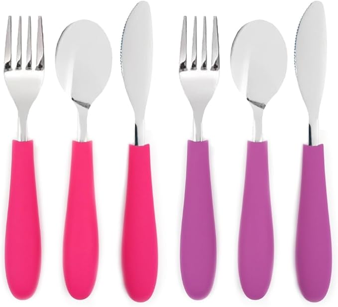 Elk and Friends Kids Silverware with Silicone Handle | Childrens Safe Flatware | Kids Utensils | Spoon + Fork + Knife set | 4 years+ | 6 Pieces