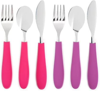 Elk and Friends Kids Silverware with Silicone Handle | Childrens Safe Flatware | Kids Utensils | Spoon + Fork + Knife set | 4 years+ | 6 Pieces