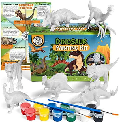 STEM.org Dinosaur Painting Kit for Kids with Dino Trivia-Dinosaur Crafts for Kids Ages 3-5 + w/ 2T-Rex Dinosaur Set - Screen Free, Educational Dinosaur Gifts for Boys, Dino Art Projects for Kids 4-6