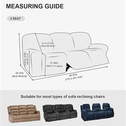 vctops 8 Pieces Jacquard Plush Recliner Sofa Covers Stretch Soft 3 Seats Couch Cover Anti-Slip Solid Color Sofa Slipcover Furniture Protector with Elastic Bottom for Kids Pet (Light Grey,3 Seat)