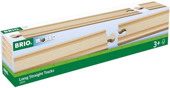 BRIO World 33341-4 Piece Long Straight Wooden Train Tracks | Expandable & Compatible Railway Set | Engineered for Kids Ages 3 and Up | FSC Certified Materials