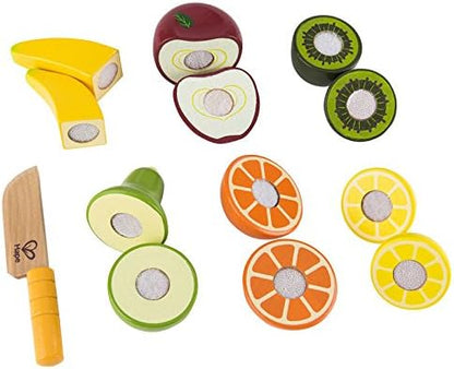 Hape Fresh Fruit Kitchen Playset | Velcro Fruit Slices with Play Knife for Healthy| Award Winning Wooden Pretend Play Food Set for Kids