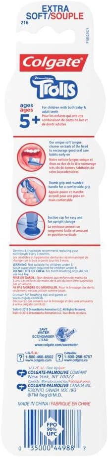 Colgate Palmolive Kids Toothbrush, Trolls, Extra Soft - 2 Count (Pack of 1)