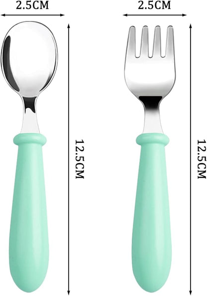 12 Pieces Toddler Utensils Toddler Forks and Spoons, Kids Silverware Stainless Steel Childrens Safe Cutlery Set for Self Feeding, Dishwasher Safe