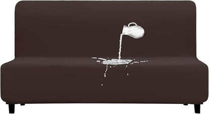 PureFit 100% Dual Waterproof Futon Cover, Waterproof Couch Cover for Futon - Stretch Non Slip Fleece Sofa Covers Washable, Leakproof Furniture Protector for Kids, Pets, Dog (Futon, Chocolate)