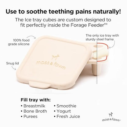 Baby’s First Bites Starter Kit – Ice Cube Tray, Forage Feeder, Freezer Mold & Pacifier Feeder – Milestone Magnet for Food Tracking & Feeding Tips – Baby Food Prep Essentials - Ecru