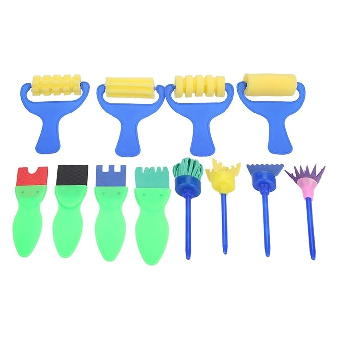 12pcs Kids Painting Brushes, Sponge Paint Roller Brush Portable Toy Drawing Set Painting Tools for Child Play