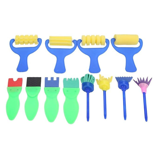 12pcs Kids Painting Brushes, Sponge Paint Roller Brush Portable Toy Drawing Set Painting Tools for Child Play