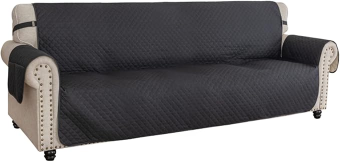 XINEAGE Oversized Sofa Cover Waterproof Couch Covers for 3 Cushion Couch, Soft Washable Slipcover with Pockets & Non-Slip Elastic Straps, Dog Pets Proof Thick Furniture Protector (XL-Sofa, Black)