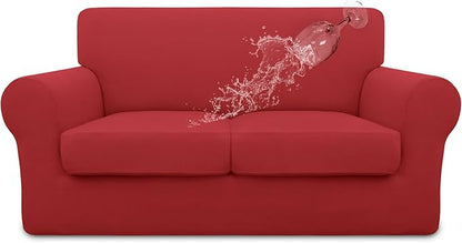 Easy-Going 100% Dual Waterproof Loveseat Cover Stretch Soft Couch Cover for Dogs, Sofa Slipcover for 2 Separate Cushion Couch Leakproof Furniture Protector for Kids, Pets Christmas Red