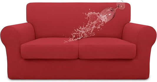 Easy-Going 100% Dual Waterproof Loveseat Cover Stretch Soft Couch Cover for Dogs, Sofa Slipcover for 2 Separate Cushion Couch Leakproof Furniture Protector for Kids, Pets Christmas Red