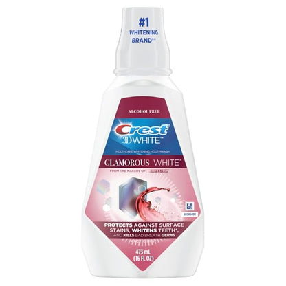 Crest 3D White Glamorous White Alcohol Free Multi-Care Whitening Mouthwash, Hydrogen Peroxide Mouthwash, Arctic Mint, 16 fl oz (473 mL) - Pack of 4, Crest Mouthwash