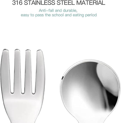 Baby Forks and Spoons Set Baby Training Utensils Self Feeding Toddler Silverware Silicone and Stainless Steel Kids and Toddler Utensil (Pink Dinosaur - Short)