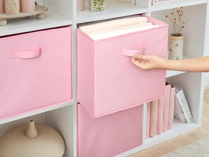 Cupic Cupid 13x13 Storage Cubes, 6 Pack Open Storage Bins with Handles, Storage Cube Organizer for Clothes and Toys, Collapsible Cube Bins for Closet, Shelves, Offices, Pink
