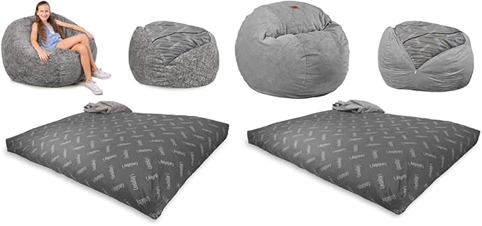 CordaRoy's Faux Fur Bean Bag Chair, Convertible Chair Folds from Bean Bag to Lounger & Chenille Bean Bag Chair, Convertible Chair Folds from Bean Bag to Lounger, As Seen on Shark Tank