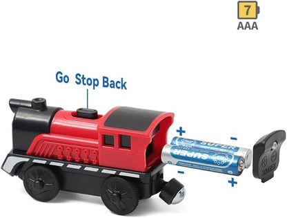 Battery Operated Cargo Train for Wooden Train Track Set Toys for Toddlers 3 4 5 Year Old Boys Kids Magnetic Couplings Construction site Fram Harbor Vehicle (Without Battery)