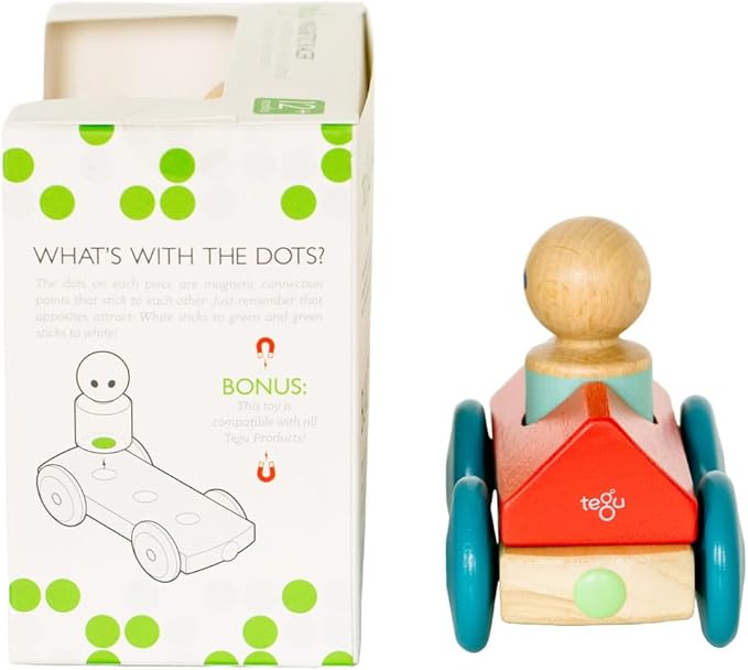 3 Piece Tegu Magnetic Racer Building Block Set, Poppy
