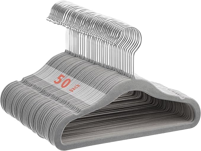 Velvet Baby Hangers 50 Pack, 11 Inch Kids Non Slip Hangers, Premium Childrens Hangers for Clothes, Space-Saving Nursery Hangers, Perfect Infant/Toddler Clothes Hangers for Daily Use(Grey)