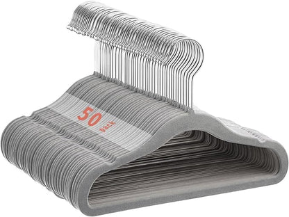 Velvet Baby Hangers 50 Pack, 11 Inch Kids Non Slip Hangers, Premium Childrens Hangers for Clothes, Space-Saving Nursery Hangers, Perfect Infant/Toddler Clothes Hangers for Daily Use(Grey)