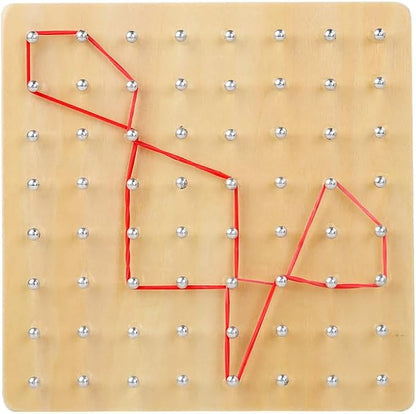 Wooden Geoboard - Montessori Toys for 3~6 Year Old Kids and Toddlers, Educational Toy with 24 Pattern Cards and 60 Rubber Bands to Create Figures, Brain Teaser STEM Toy Geo Board