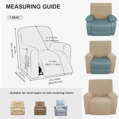 vctops 4 Pieces Jacquard Plush Recliner Slipcovers Stretch Soft Sofa Couch Cover Anti-Slip Solid Color Furniture Protector with Elastic Bottom for Kids Cats Dogs (Cream,1 Seat)