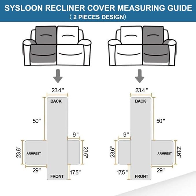 SYSLOON Water Resistant Loveseat Recliner Chair Cover 2 Piceces,Heavy Duty Non Slip Recliner Chair Cover, Washable Recliner Chair Cover, Living Room Recliner Cover with Pocket for Kids,Pets,Beige