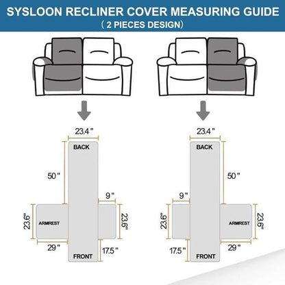 SYSLOON Water Resistant Loveseat Recliner Chair Cover 2 Piceces,Heavy Duty Non Slip Recliner Chair Cover, Washable Recliner Chair Cover, Living Room Recliner Cover with Pocket for Kids,Pets,Beige