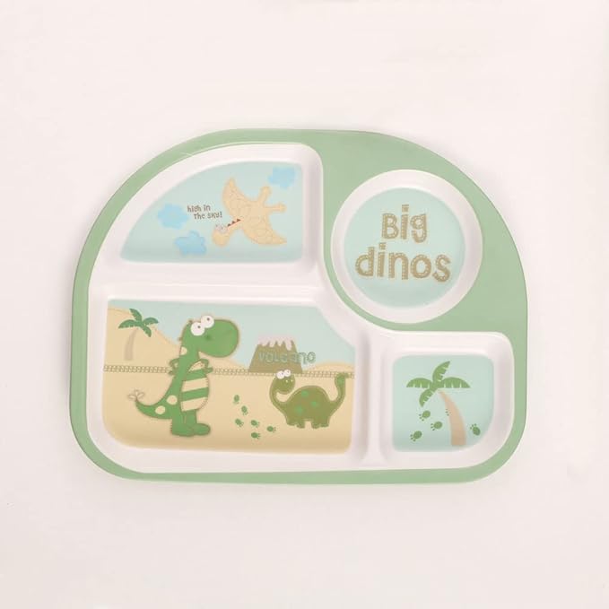Kids Dinnerware Set Bamboo 5 Pcs Plate Bowl Cup Fork Spoon (Dinosaur)