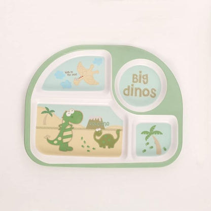 Kids Dinnerware Set Bamboo 5 Pcs Plate Bowl Cup Fork Spoon (Dinosaur)