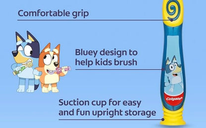 Colgate Bluey Toothbrush for Children with Suction Cup, Kids 2-5 Years Old, Extra Soft (Colors & Characters Vary) - 1 Count