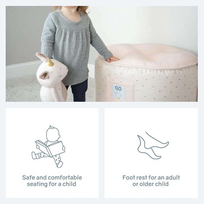 GooseWaddle Soft and Comfortable Kids Ottoman Toddler Pouf Seating for Your Little One's Playroom or Nursery (Poppy Pink)