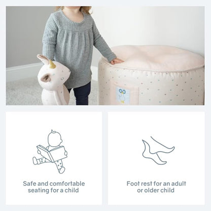 GooseWaddle Soft and Comfortable Kids Ottoman Toddler Pouf Seating for Your Little One's Playroom or Nursery (Cedar Sage)