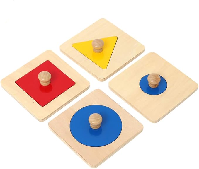 Thoth Montessori Single Shape Puzzle First Shapes Jumbo Wooden Puzzle Board Knob Wooden Puzzle Geometric Shape Puzzle Early Education Material Sensorial Toy for Toddler Shape & Color Sorter (4 pieces)