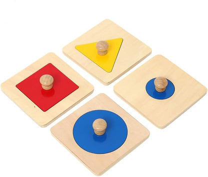 Thoth Montessori Single Shape Puzzle First Shapes Jumbo Wooden Puzzle Board Knob Wooden Puzzle Geometric Shape Puzzle Early Education Material Sensorial Toy for Toddler Shape & Color Sorter (4 pieces)