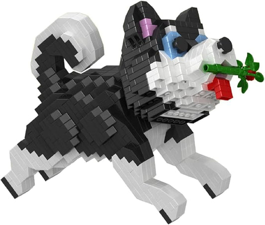Cute Animal Building Blocks, Pet Micro Mini Building Blocks for Adults and Kids Age 6+ Gift Toy 1002 Pcs (Black Husky)