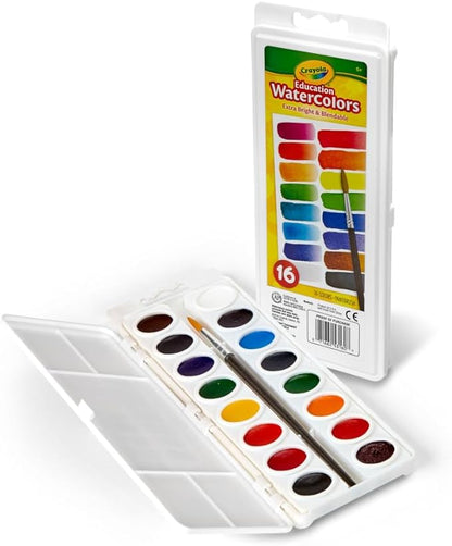 Crayola Watercolor Paint Set (16 Count), Washable Paint for Kids, 1 Paint Brush, Arts & Crafts Supplies, Assorted Colors, Ages 4+