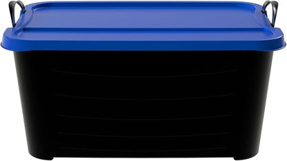 Life Story 6 Pack Heavy Duty Stackable Storage Bin, 55 Quart Home Organizer, Versatile Lightweight Locking Bins with Carrying Handles, Black/Blue