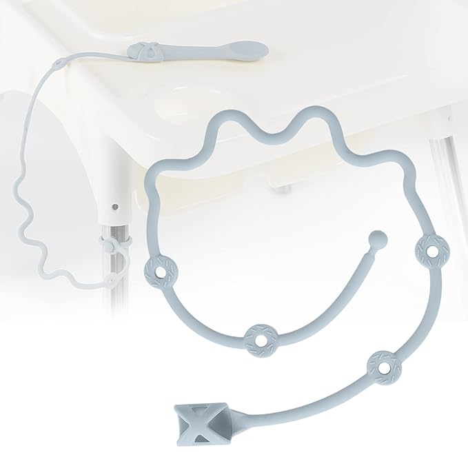 Baby Spoons Self Feeding 6 Month,Toddler Utensils Holder Strap Food Grade Silicone Keep Fork and Spoon Off The Floor Great for Kids,Hook On High Chair（Blue）